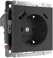 Розетка с заземлением +2хUSB тип A+С без рамки Werkel 1-м. шторки черный матовый картинка